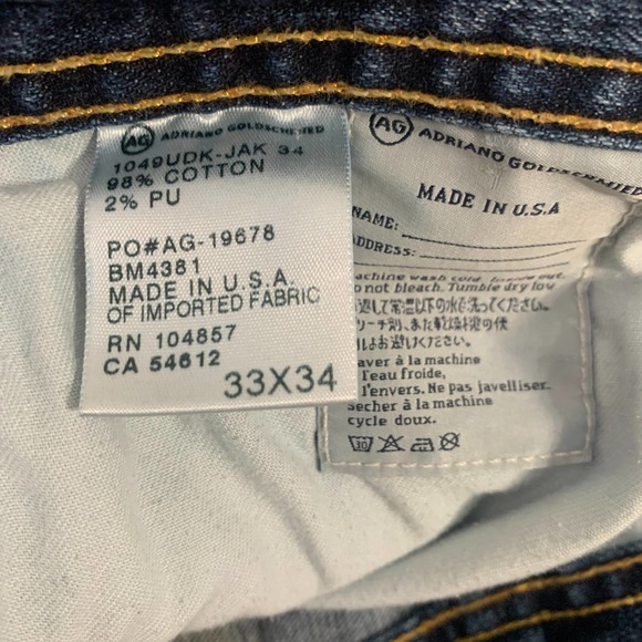 AG Adriano Goldschmied Mens Jeans 33X34 Blue Denim Dark Wash Protege Straight - Picture 9 of 10